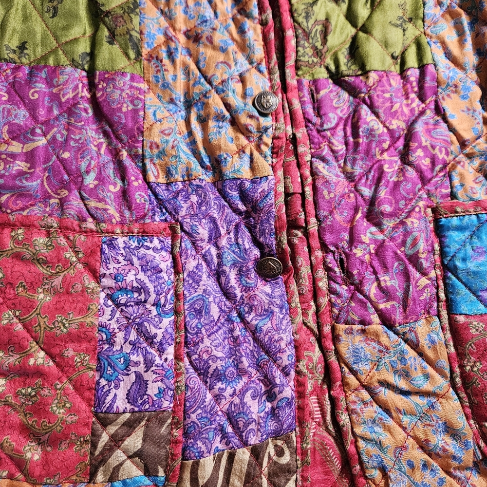 Vintage Coldwater Creek Reversible Velvet Jacket XS Boho Y2K Grandmacore Quilted - Picture 11 of 12